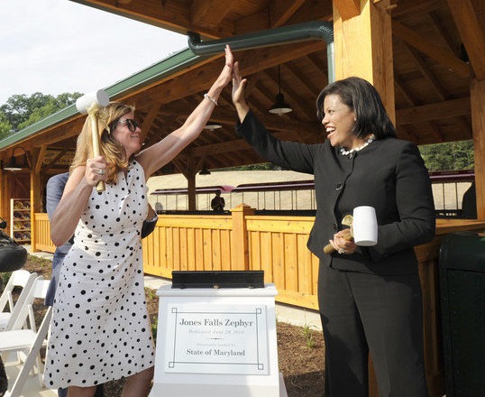 Katie and Stephanie high fiving