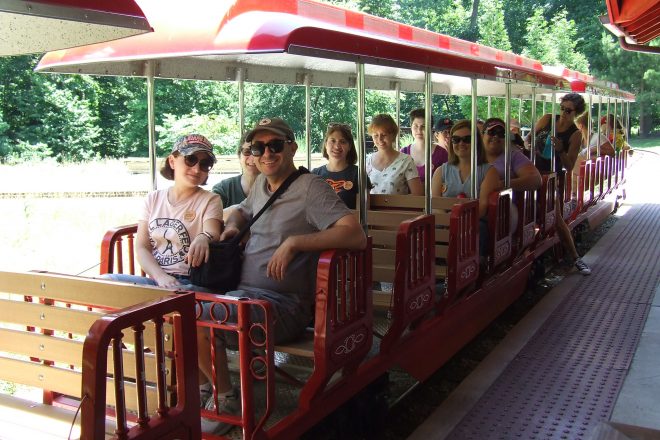 adults on the zoo train