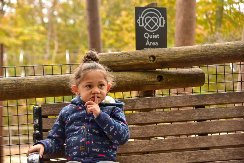 Child in front of quiet zone sign