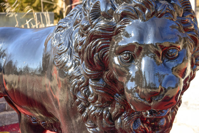 iron lion statue.