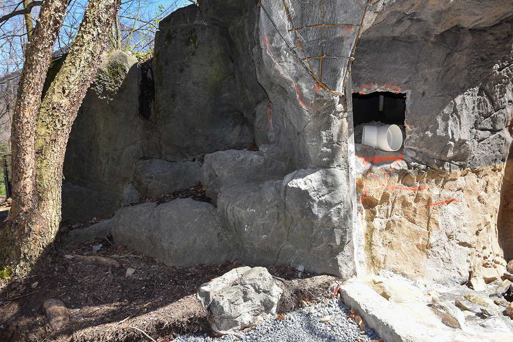Otter habitat rock construction with pipe for tunnel. 