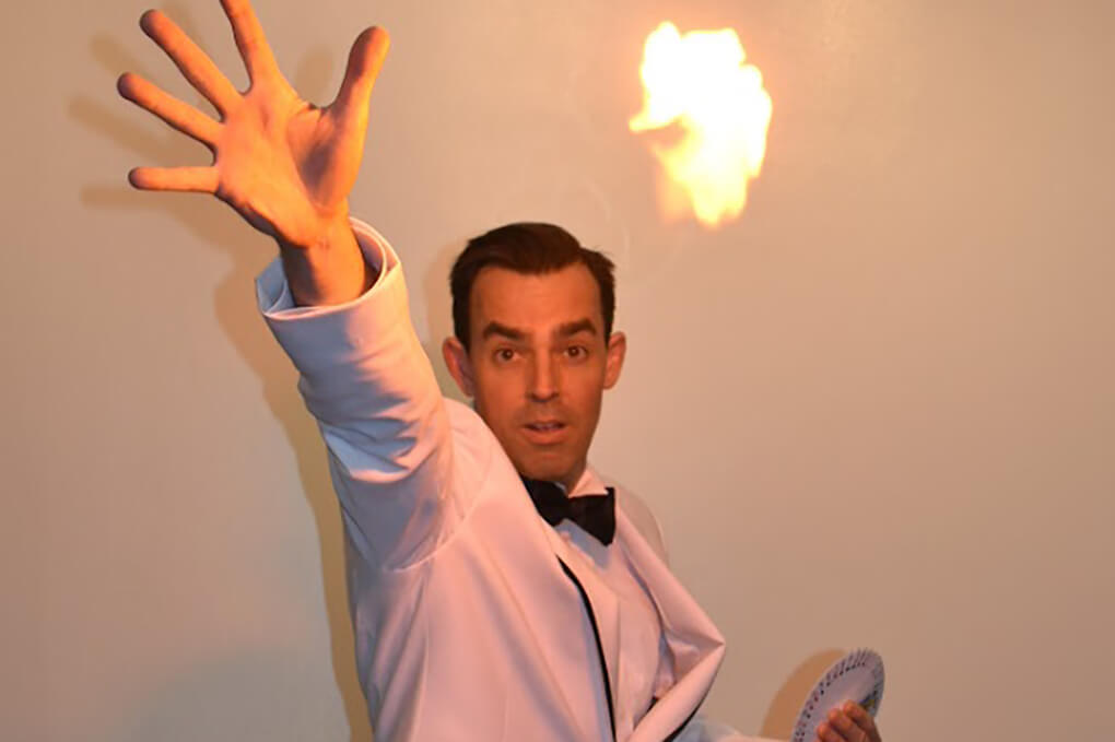 magician adam stone throwing fireball