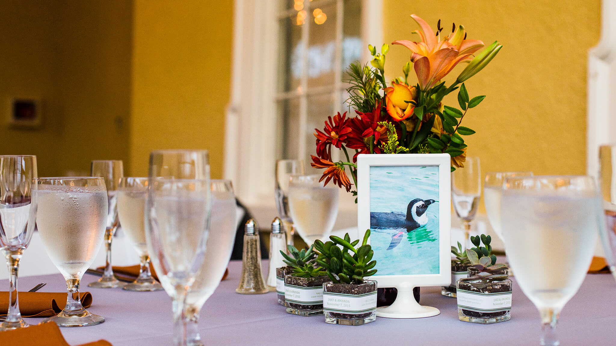 table decor with glasses and flowers