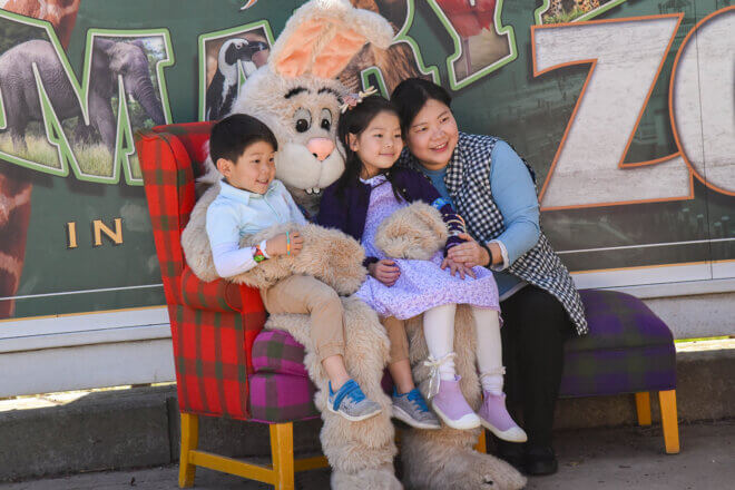 Family taking photo with easter bunny